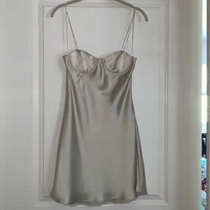 Zara Rhinestone Strap Silk Mini Dress Sage Green